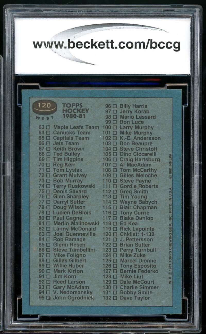 Checklist 1-132 Card 1981-82 Topps #W120 BGS BCCG 10 Image 2