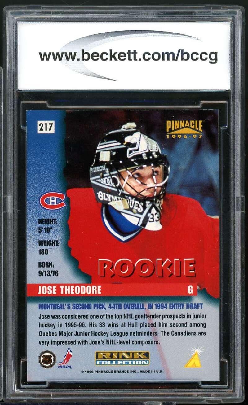 Jose Theodore Card 1996-97 Pinnacle Rink Collection #217 BGS BCCG 10 Image 2