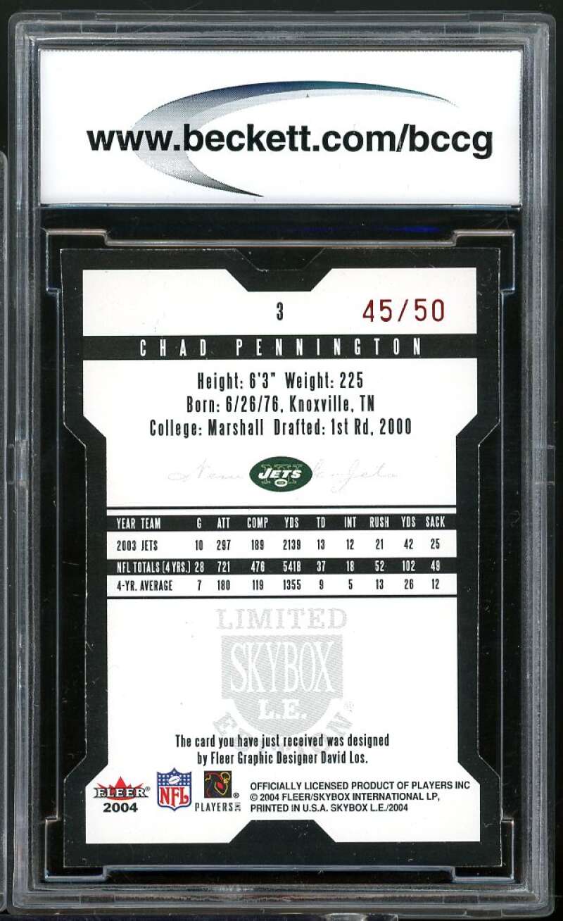 Chad Pennington Card 2004 SkyBox LE Black Border Red #3 BGS BCCG 10 Image 2