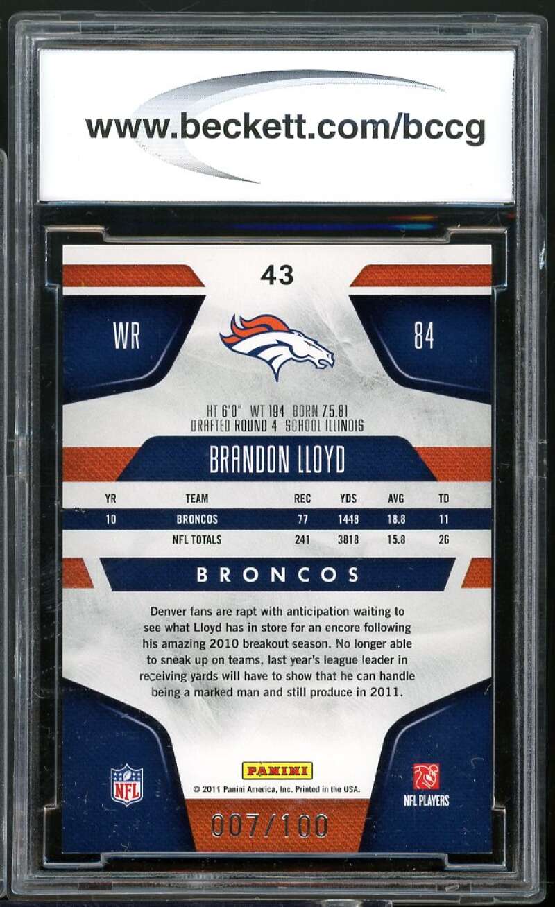 Brandon Lloyd Card 2011 Certified Platinum Blue #43 BGS BCCG 10 Image 2