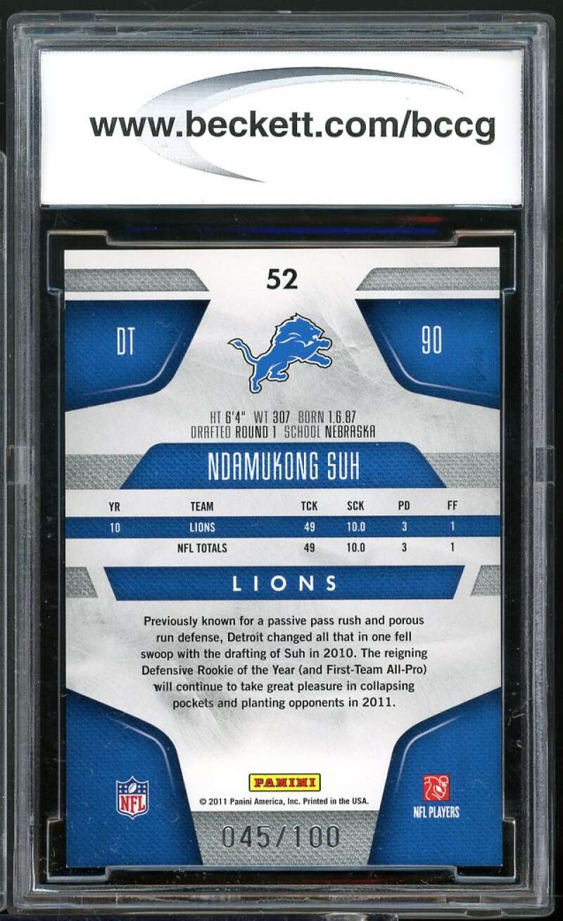 Ndamukong Suh Card 2011 Certified Platinum Blue #52 BGS BCCG 10 Image 2