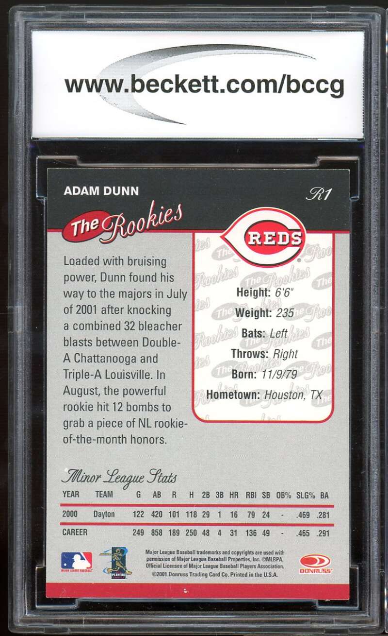 Adam Dunn Rookie Card 2001 Donruss Rookies #R1 BGS BCCG 9 Image 2