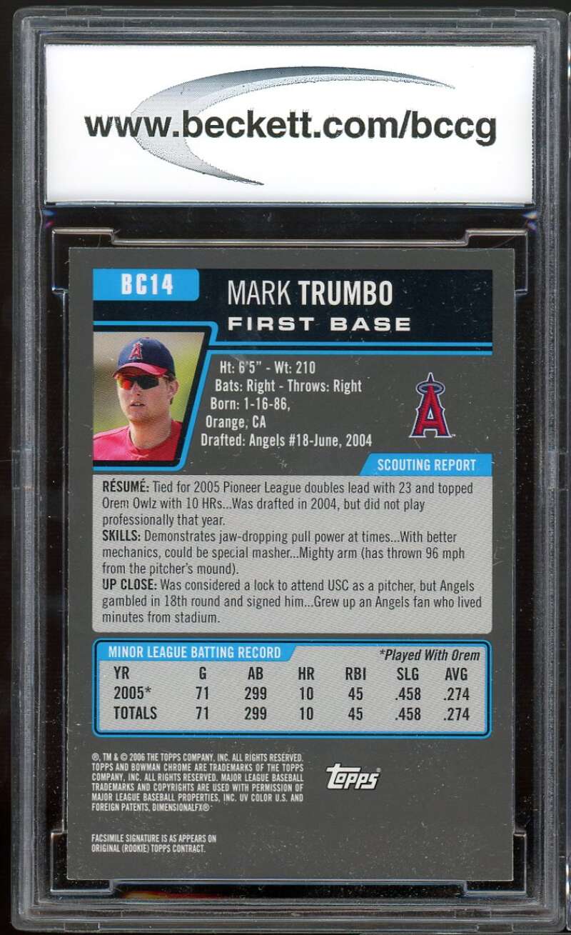 Mark Trumbo Rookie Card 2006 Bowman Chrome Prospects #BC14 BGS BCCG 10 Image 2