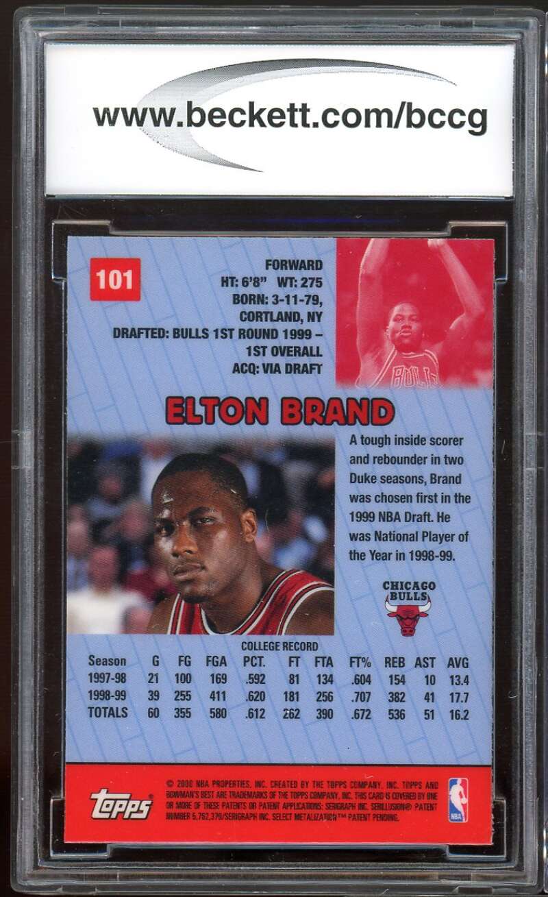 Elton Brand Rookie Card 1999-00 Bowman's Best #101 BGS BCCG 10 Image 2