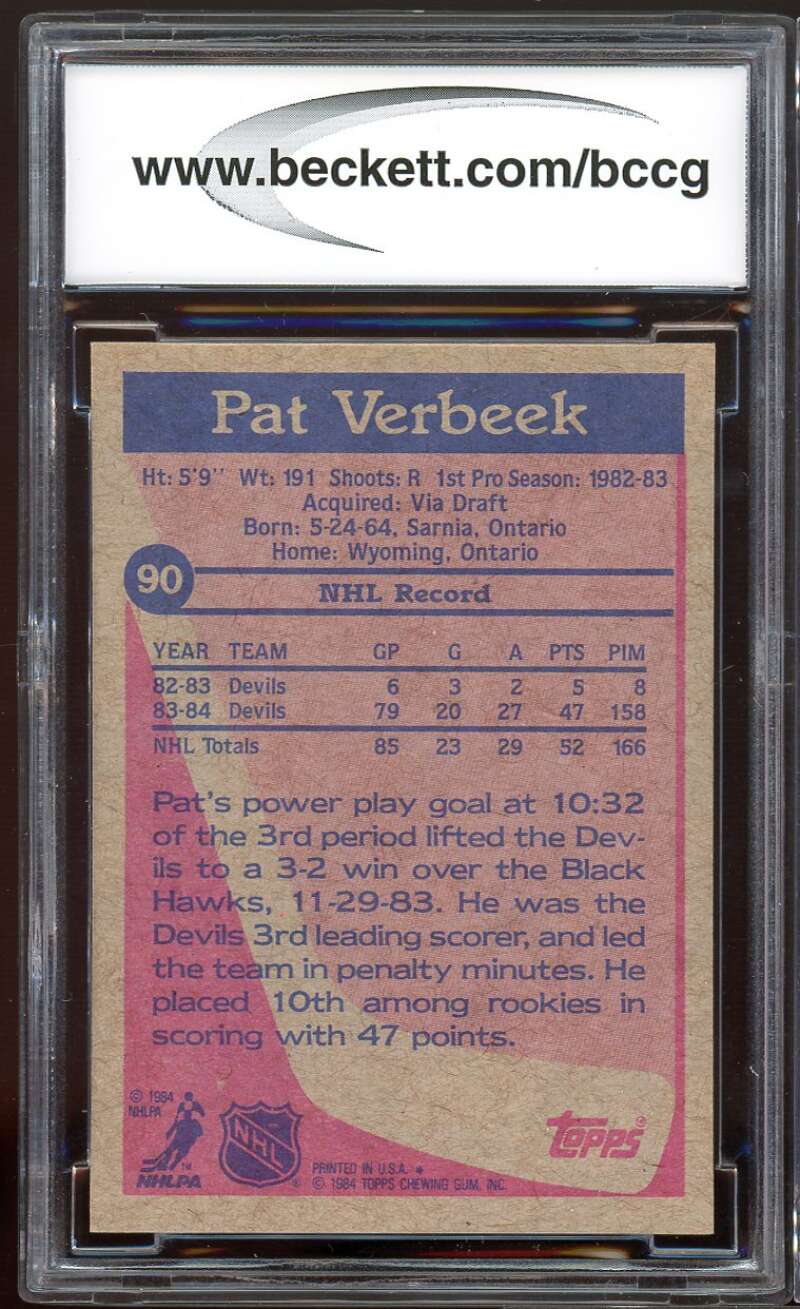 Pat Verbeek Rookie Card 1984-85 Topps #90 BGS BCCG 9 Image 2