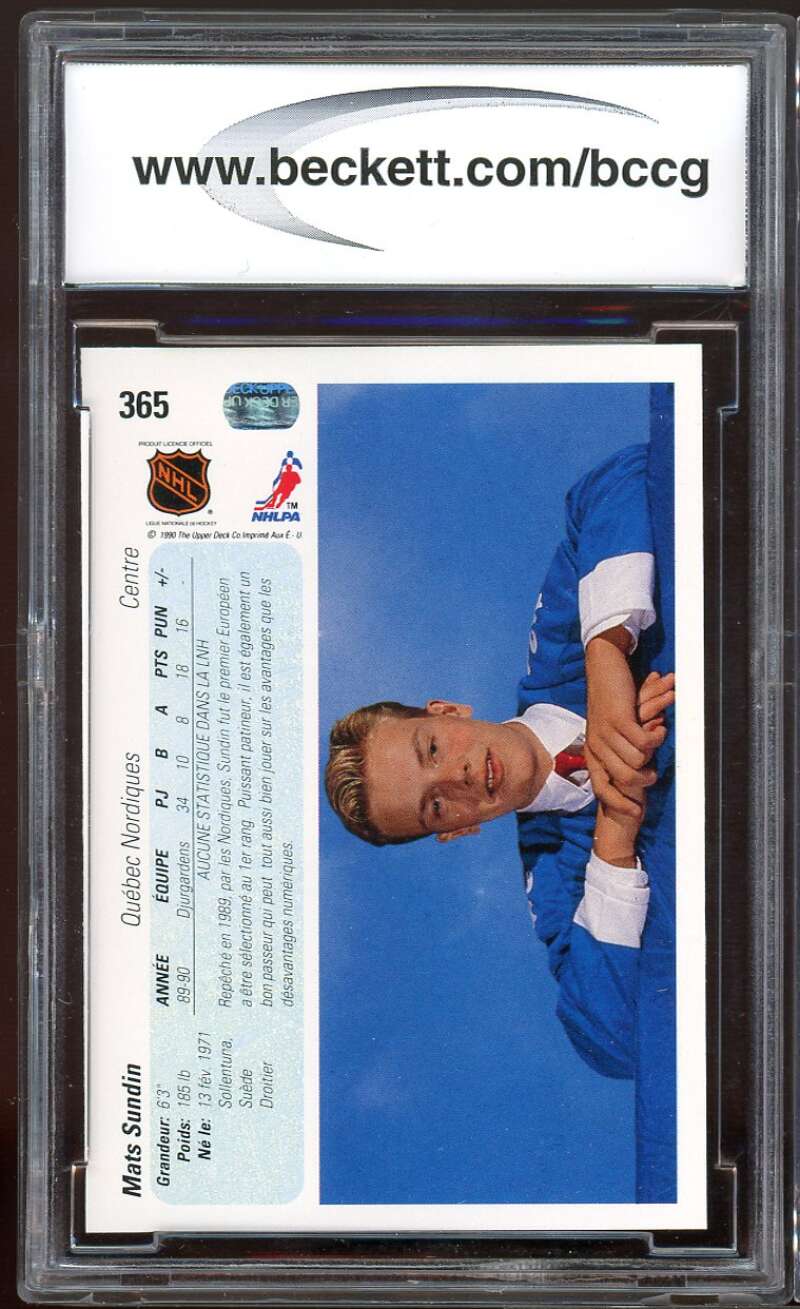 Mats Sundin Rookie Card 1990-91 Upper Deck French #365 BGS BCCG 10 Image 2
