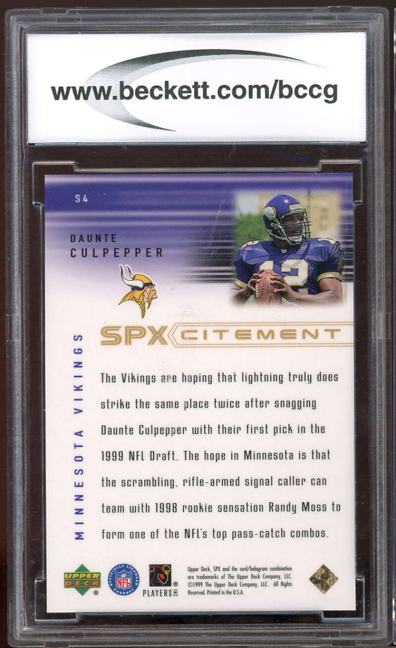 Daunte Culpepper Rookie Card 1999 SPx SPxcitement #S4 BGS BCCG 10 Image 2