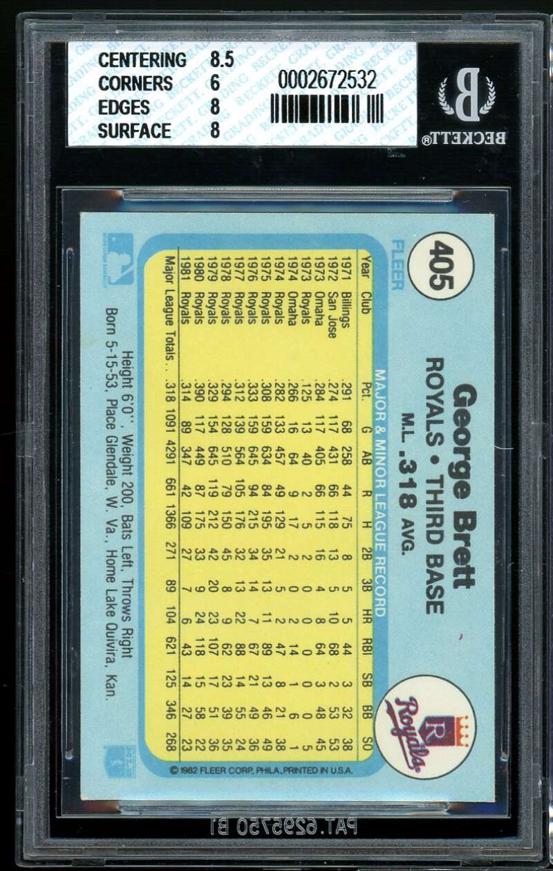 George Brett Card 1982 Fleer #405 BGS 6.5 (8.5 6 8 8) Image 2