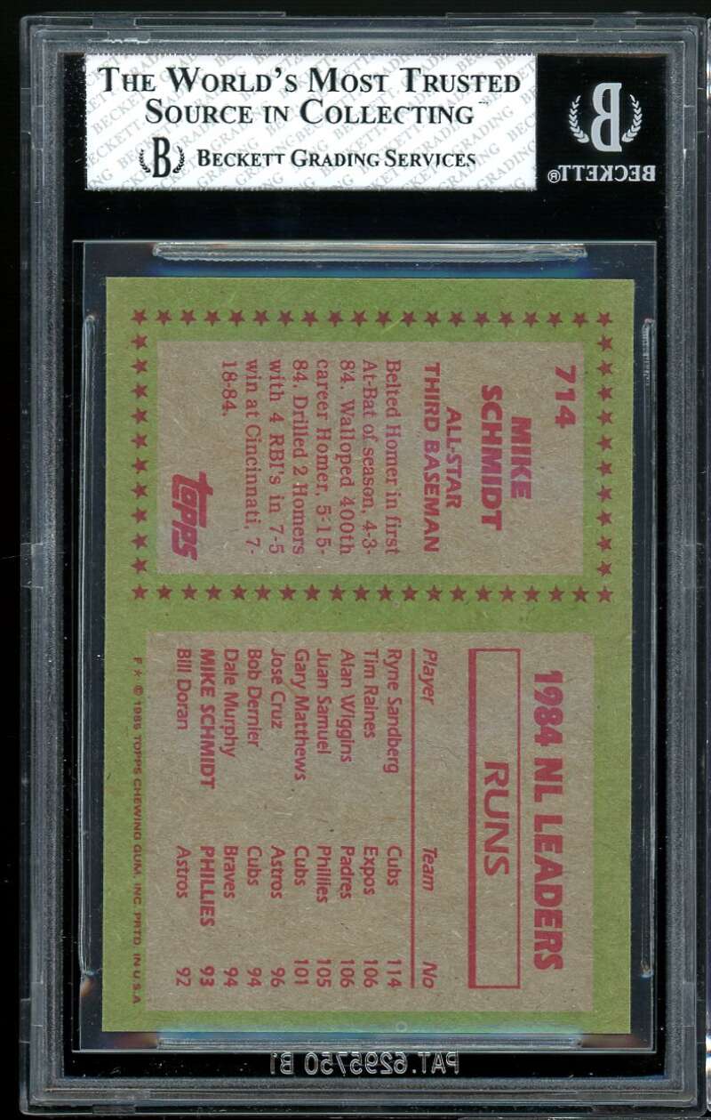 Mike Schmidt Card 1985 Topps #714 BGS 7 (6.5 8 8.5 8.5) Image 2