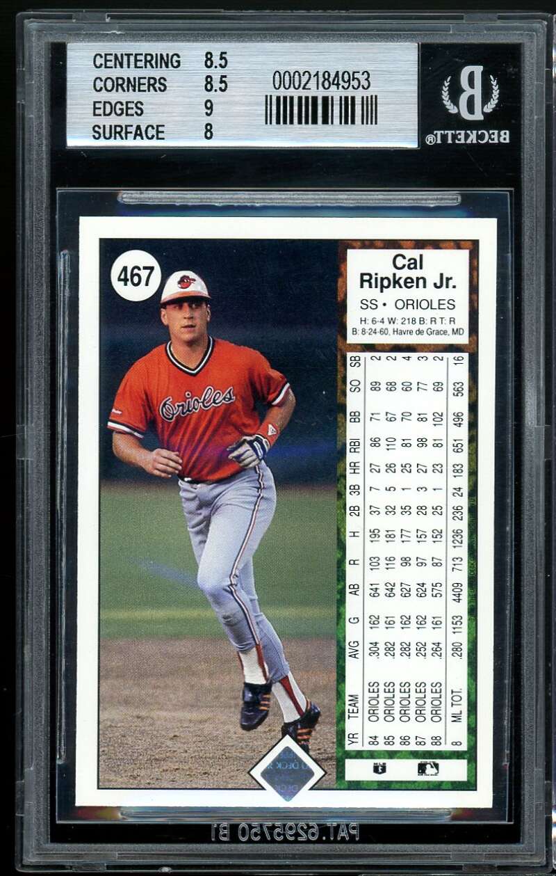 Cal Ripken Jr. Card 1989 Upper Deck #467 BGS 8.5 (8.5 8.5 9 8) Image 2