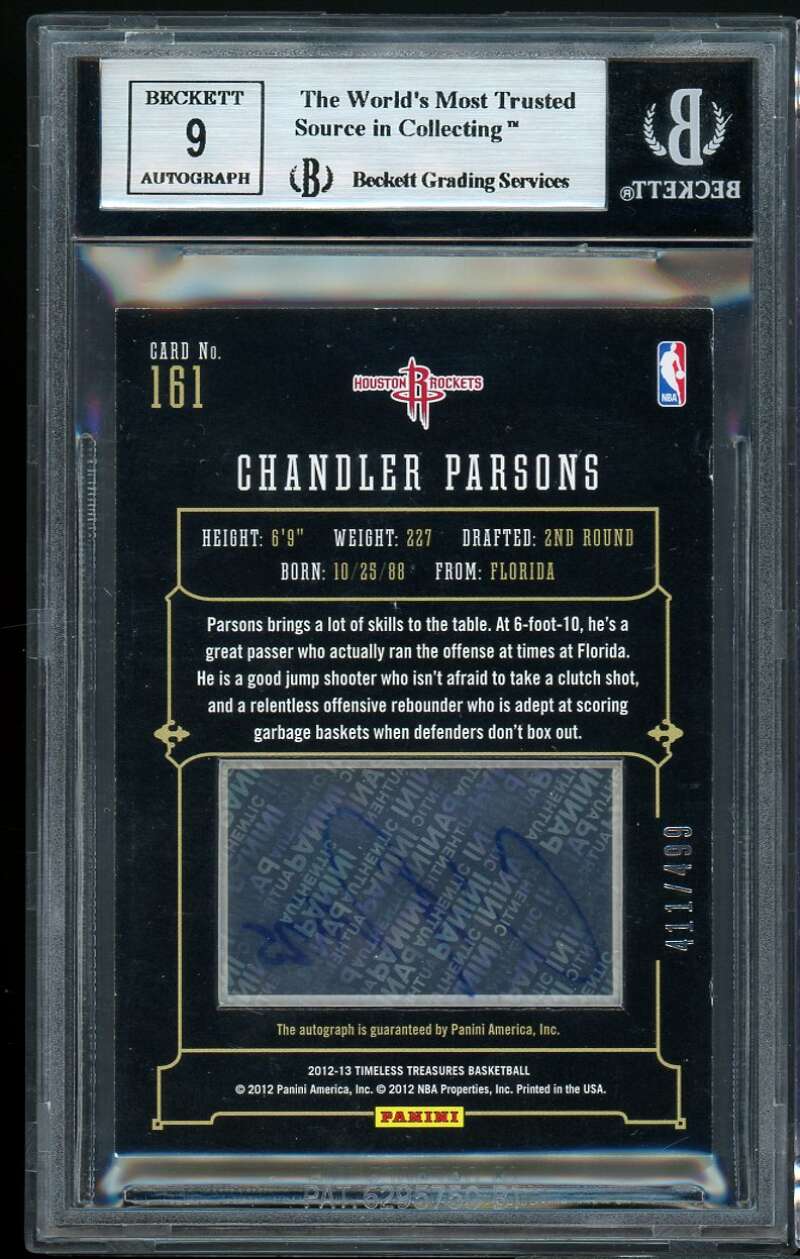 Chandler Parsons Rookie Card 2012-13 Timeless Treasures Auto #161 BGS 8.5 Image 2