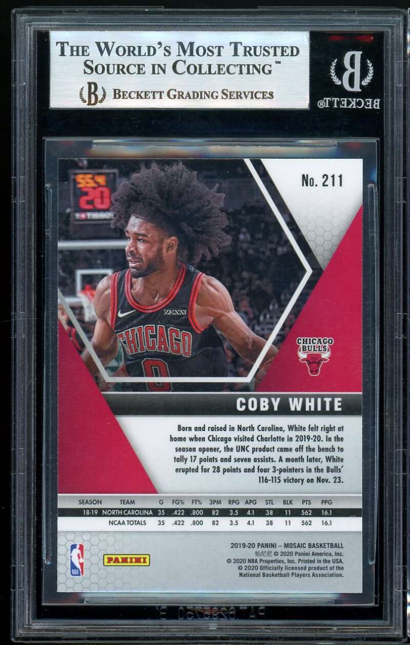 Coby White Rookie Card 2019-20 Panini Mosaic #211 BGS 9 Image 2