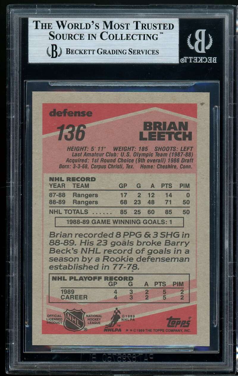 Brian Leetch Rookie Card 1989-90 Topps #136 BGS 8.5 (9 8 9 8.5) Image 2