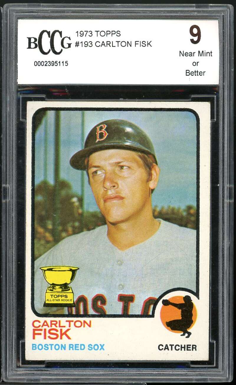 1973 Topps #193 Carlton Fisk Card BGS BCCG 9 Near Mint+ Image 1