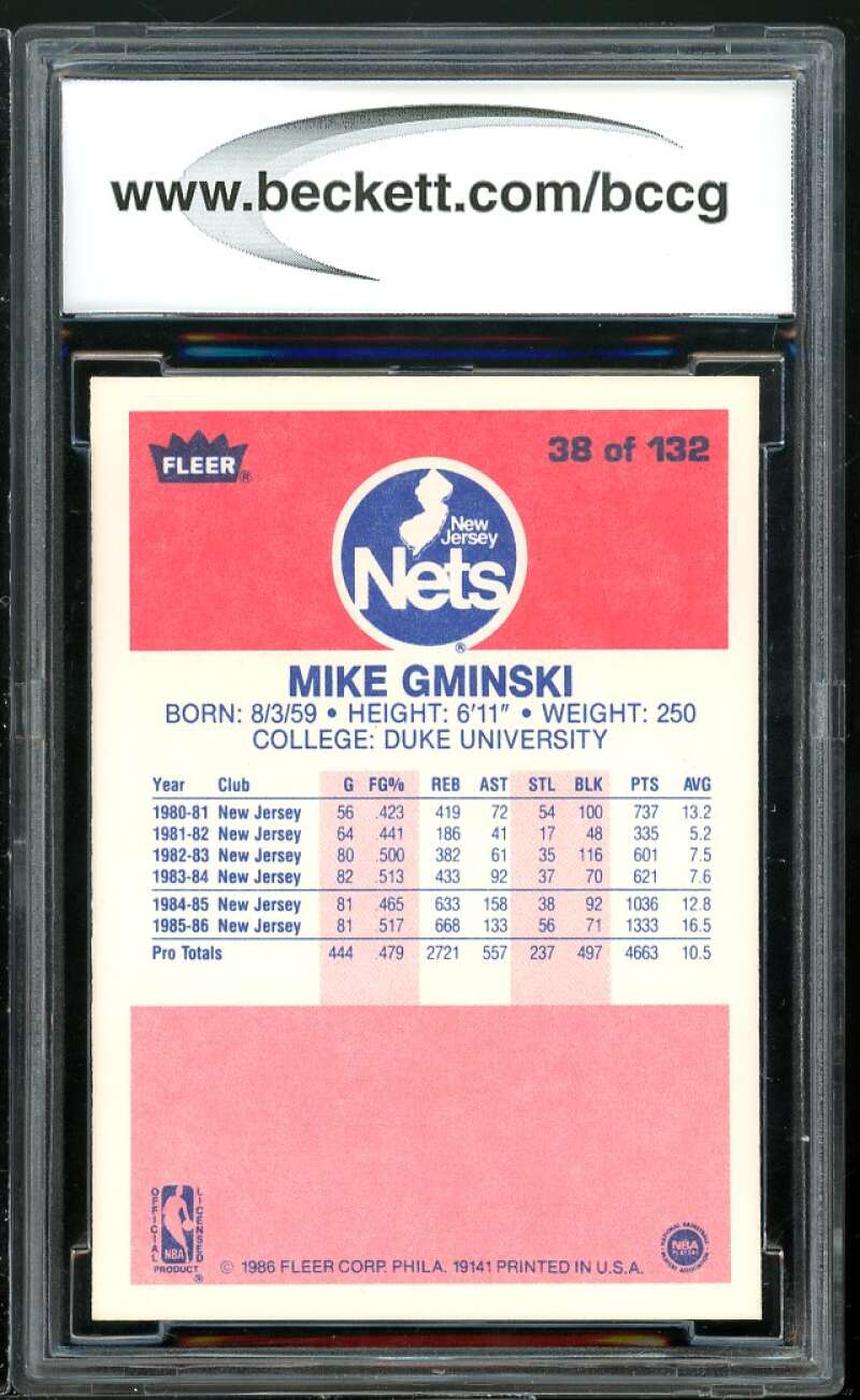 1986-87 Fleer #38 Mike Gminski Card BGS BCCG 10 Mint+ Image 2