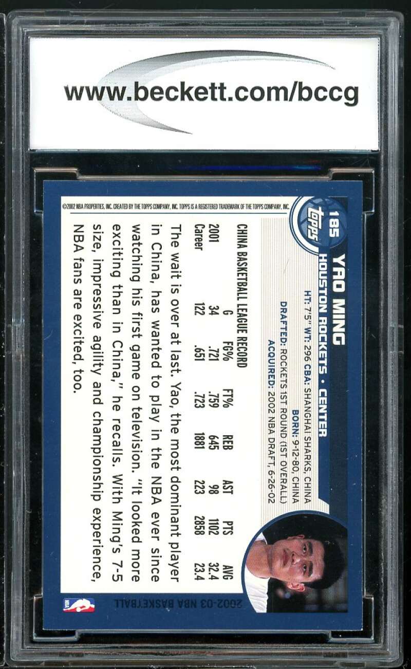 2002-03 Topps #185 Yao Mint Rookie Card BGS BCCG 10 Mint+ Image 2