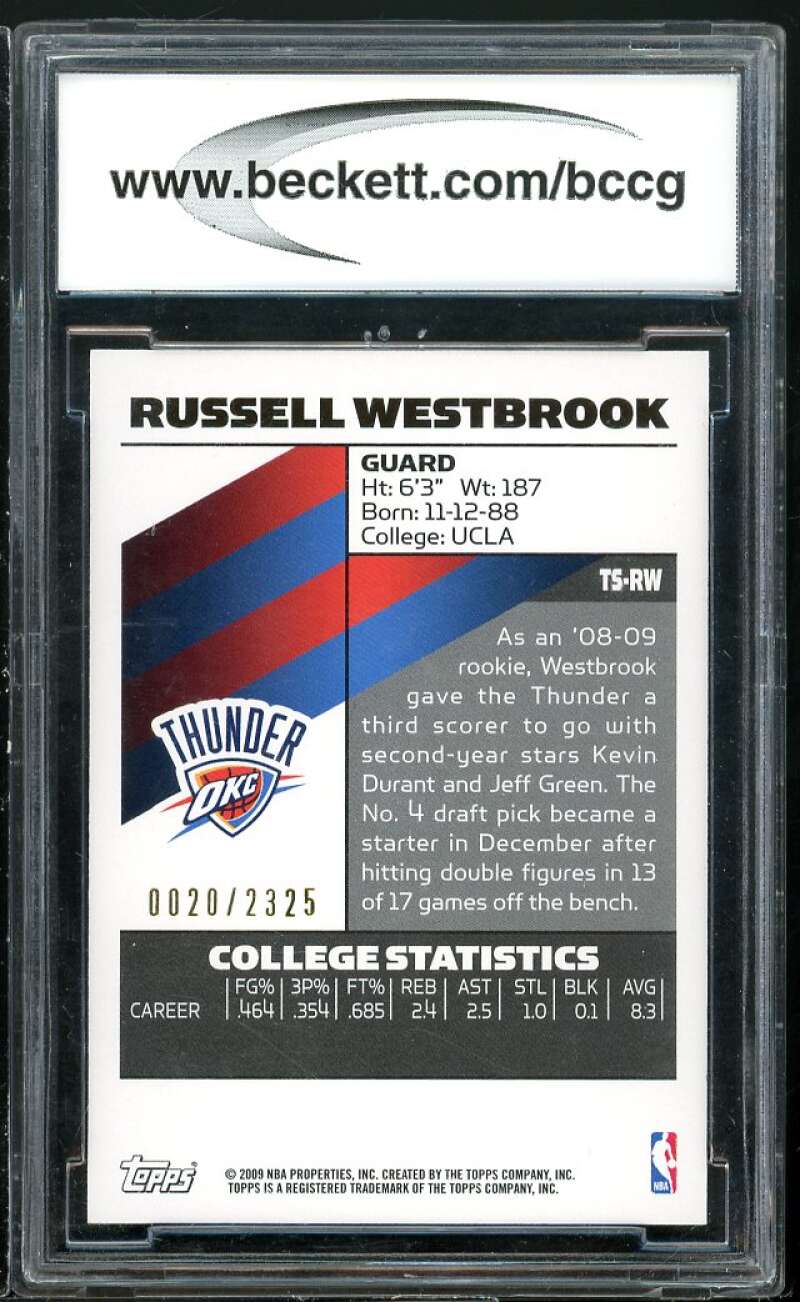 2008-09 Topps Signature #tsrw Russell Westbrook Rookie Card BGS BCCG 10 Mint+ Image 2