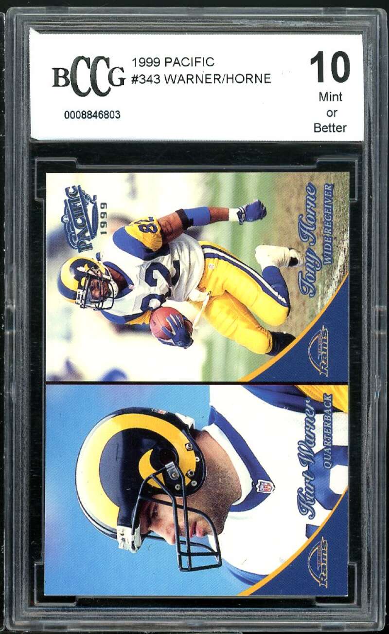 1999 Pacific #343 Kurt Warner Rookie Card BGS BCCG 10 Mint+ Image 1