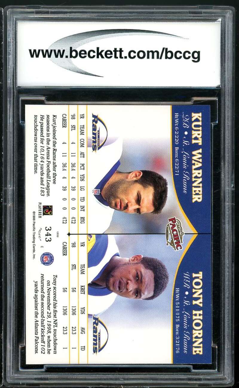 1999 Pacific #343 Kurt Warner Rookie Card BGS BCCG 10 Mint+ Image 2