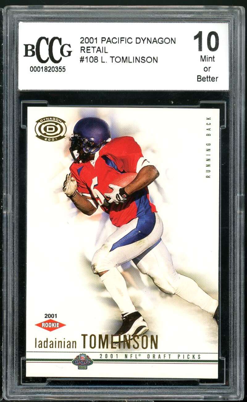 2001 Pacific Dynagon Retail #108 Ladainian Tomlinson Rookie BGS BCCG 10 Mint+ Image 1