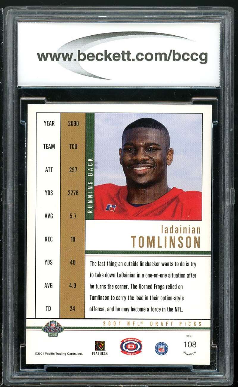 2001 Pacific Dynagon Retail #108 Ladainian Tomlinson Rookie BGS BCCG 10 Mint+ Image 2