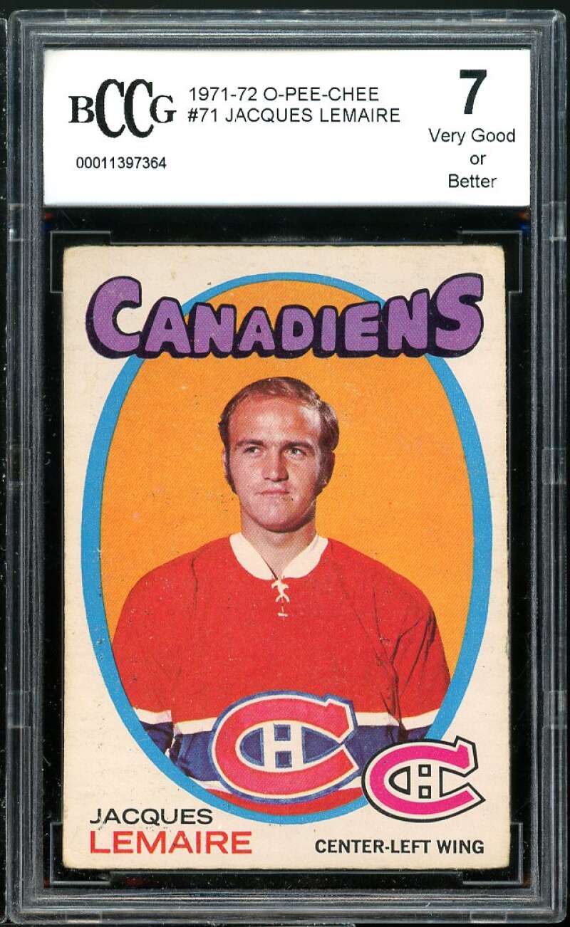 1971-72 O-Pee-Chee #71 Jaques Lemaire Card BGS BCCG 7 Very Good+ Image 1