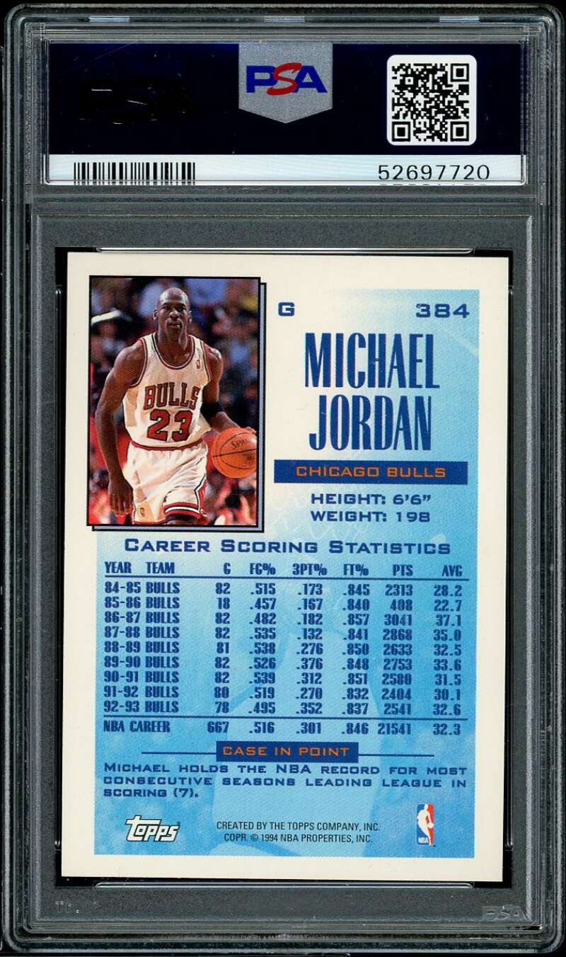 Michael Jordan Card 1993-94 Topps #384 PSA 9 Image 2