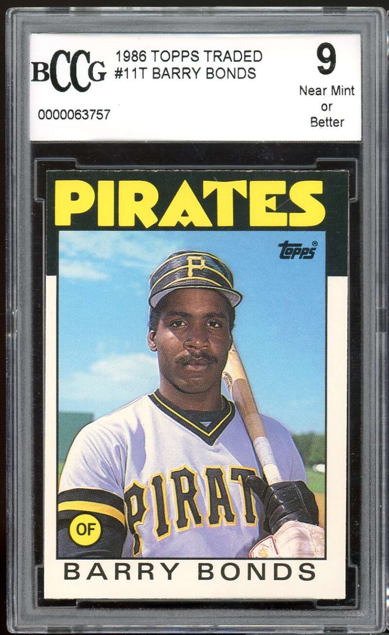 1986 Topps Traded #11T Barry Bonds Rookie Card BGS BCCG 9 Near Mint+ Image 1