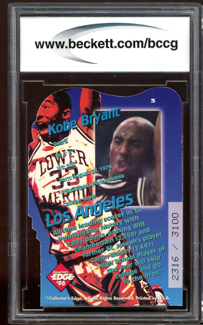 1996 Collector's Edge Key Kraze Die Cuts #3 Kobe Bryant Rookie BGS BCCG 9 NM+ Image 2