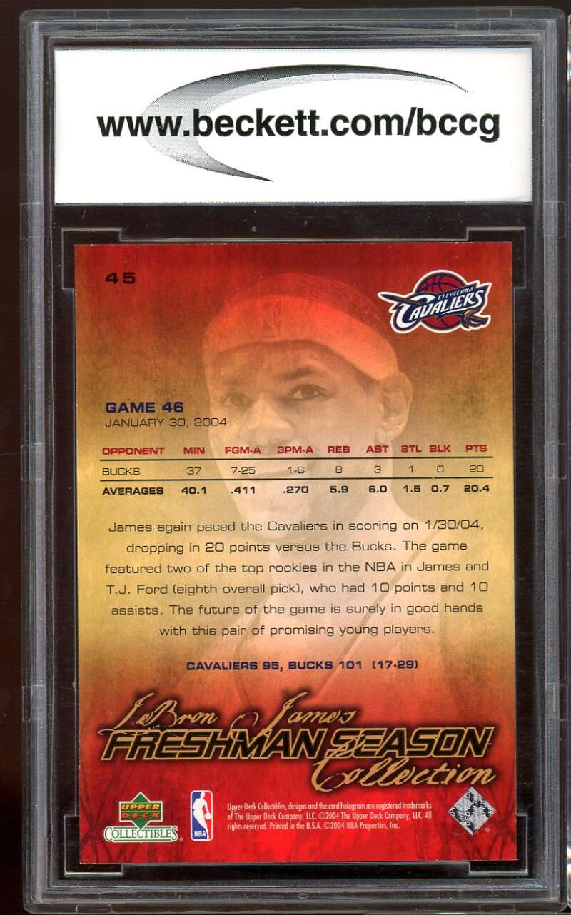 2004 Upper Deck LeBron James Freshman Season #45 Lebron James BGS BCCG 10 Mint+ Image 2