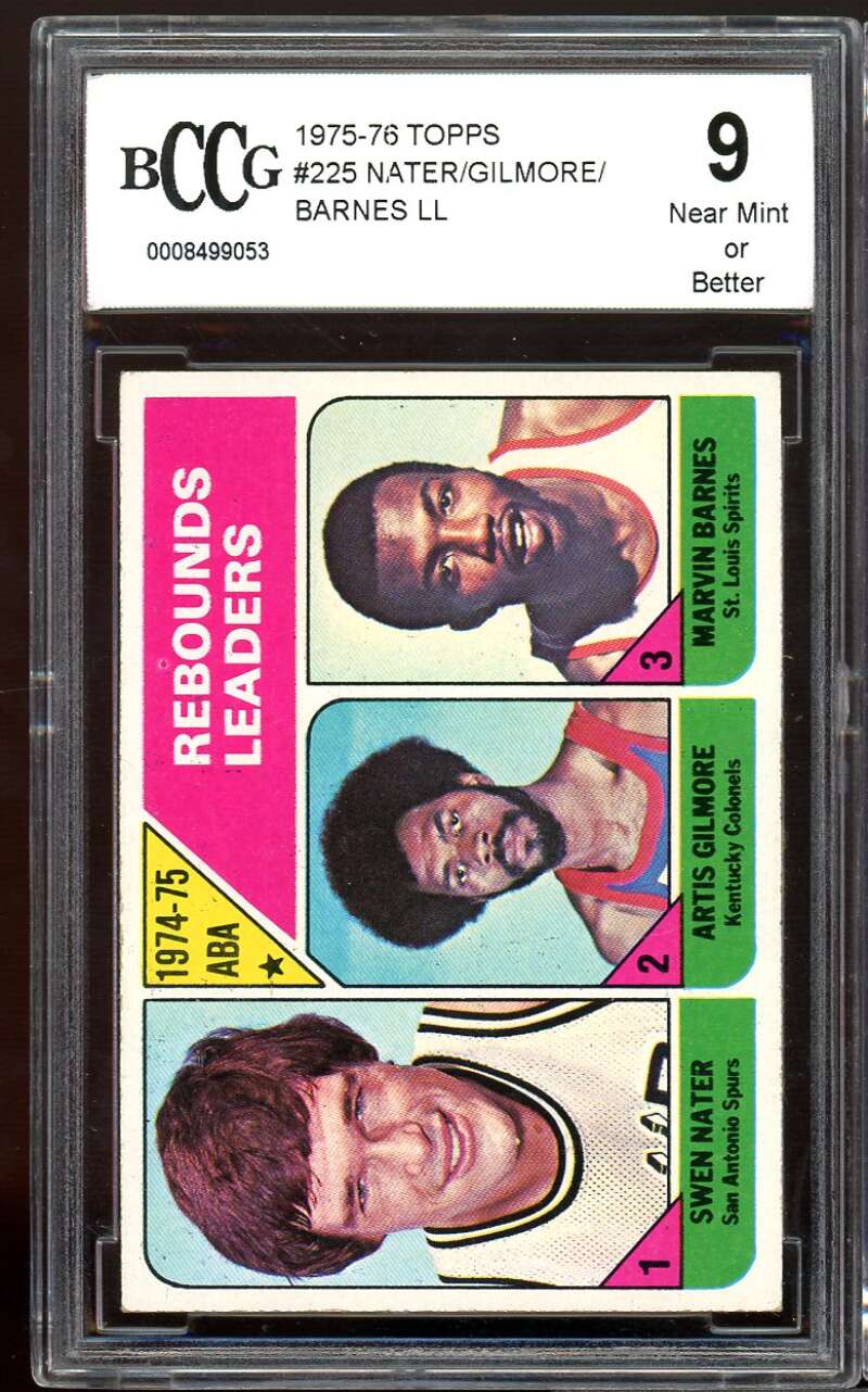 1975-76 Topps #225 Nater/Artis Gilmore/Barnes Leaders BGS BCCG 9 Near Mint+ Image 1