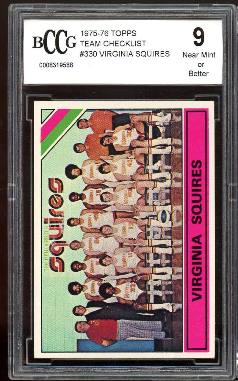 1975-76 Topps Team Checklist #330 Virginia Squires Card BGS BCCG 9 Near Mint+ Image 1