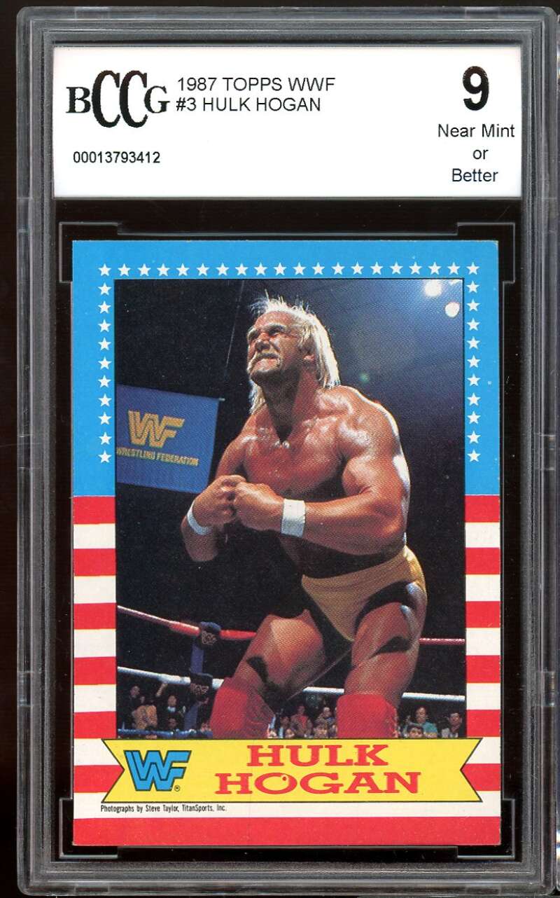 1987 Topps WWF #3 Hulk Hogan Card BGS BCCG 9 Near Mint+ Image 1