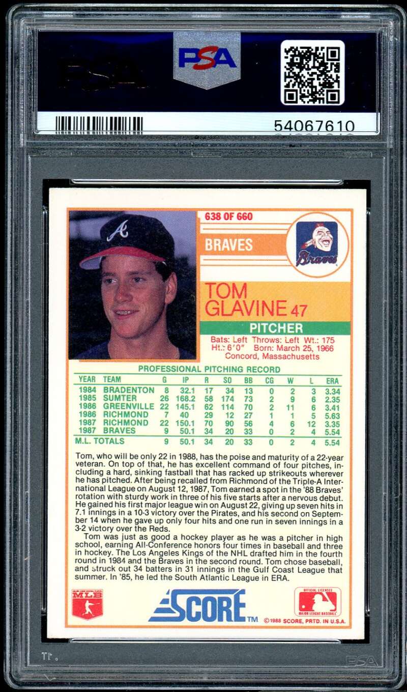 Tom Glavine Rookie Card 1988 Score #638 PSA 9 Image 2