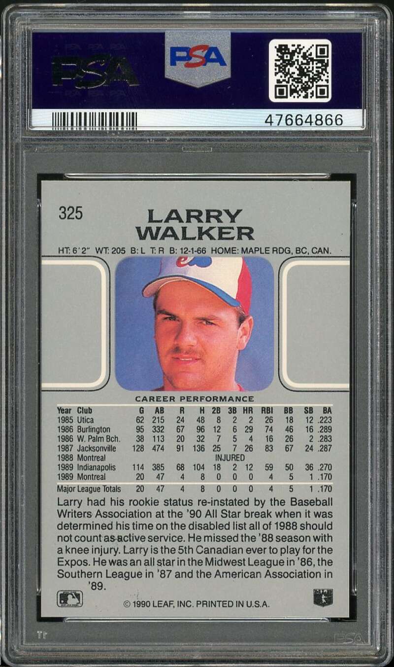 Larry Walker Rookie Card 1990 Leaf #325 PSA 8 Image 2