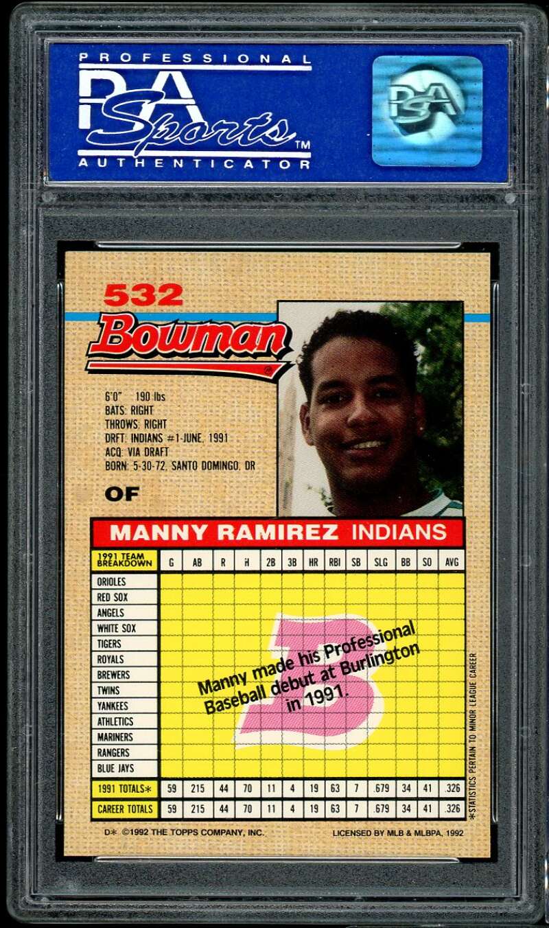 Manny Ramirez Rookie Card 1992 Bowman #532 PSA 8 Image 2