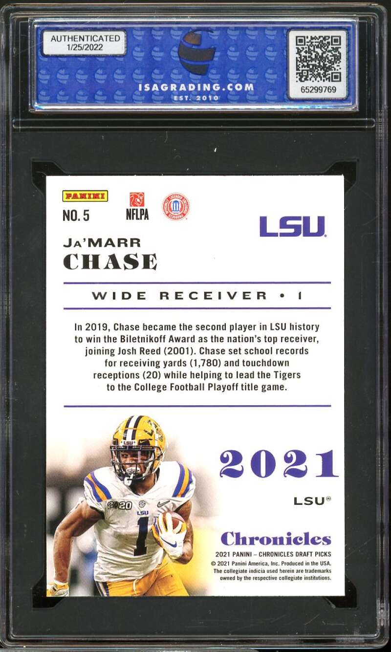 Ja'Marr Chase Rookie Card 2021 Panini Chronicles D.P. #5 ISA 10 GEM MT Image 2