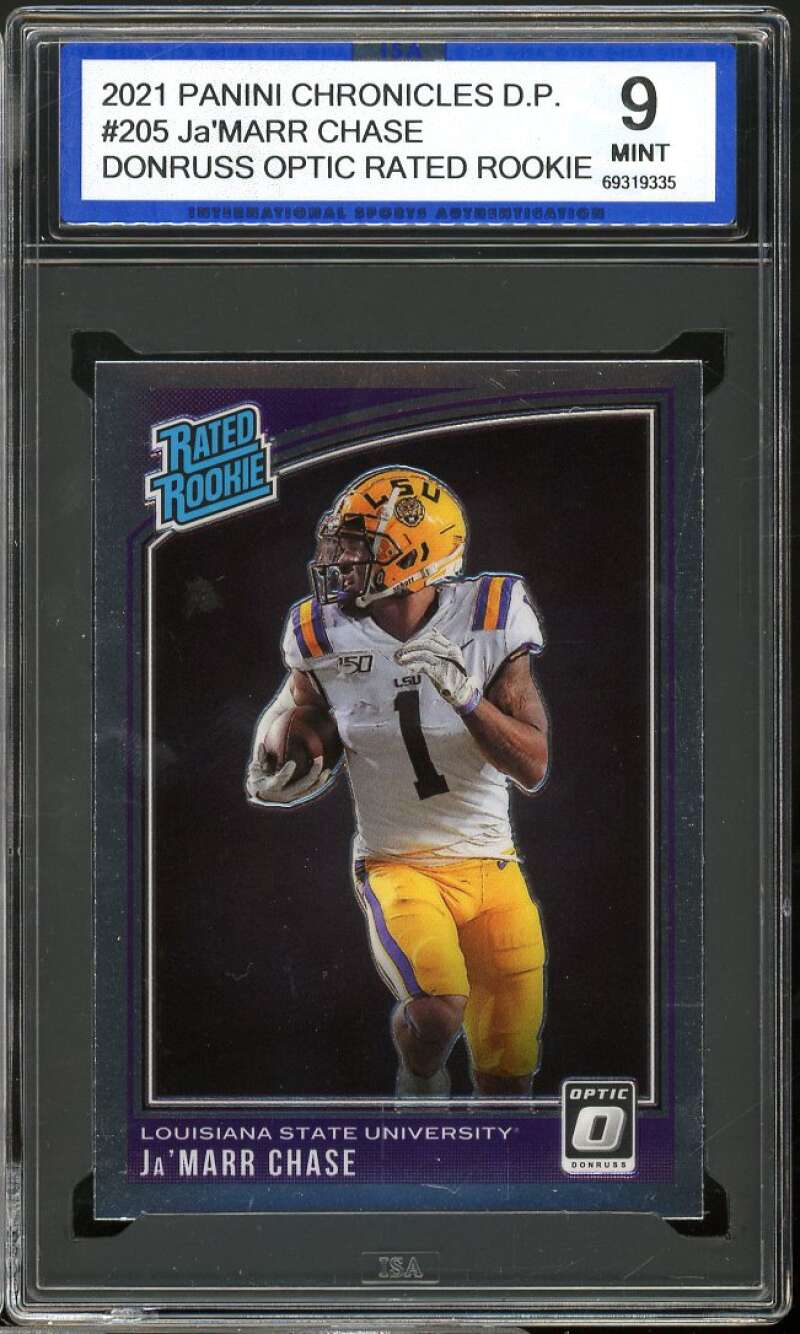 Ja'Marr Chase Rookie Card 2021 Panini Chronicles Donruss Optic #205 ISA 9 MINT Image 1