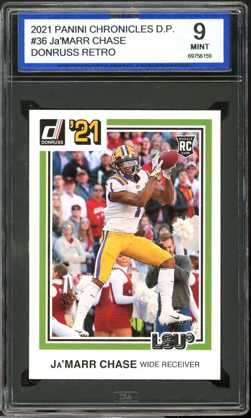 Ja'Marr Chase Rookie 2021 Panini Chronicles D.P. Donruss Retro #36 ISA 9 MINT Image 1