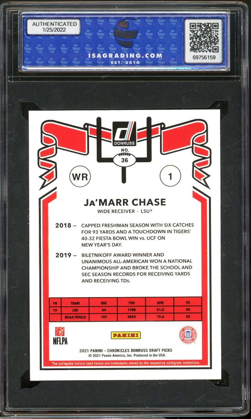 Ja'Marr Chase Rookie 2021 Panini Chronicles D.P. Donruss Retro #36 ISA 9 MINT Image 2