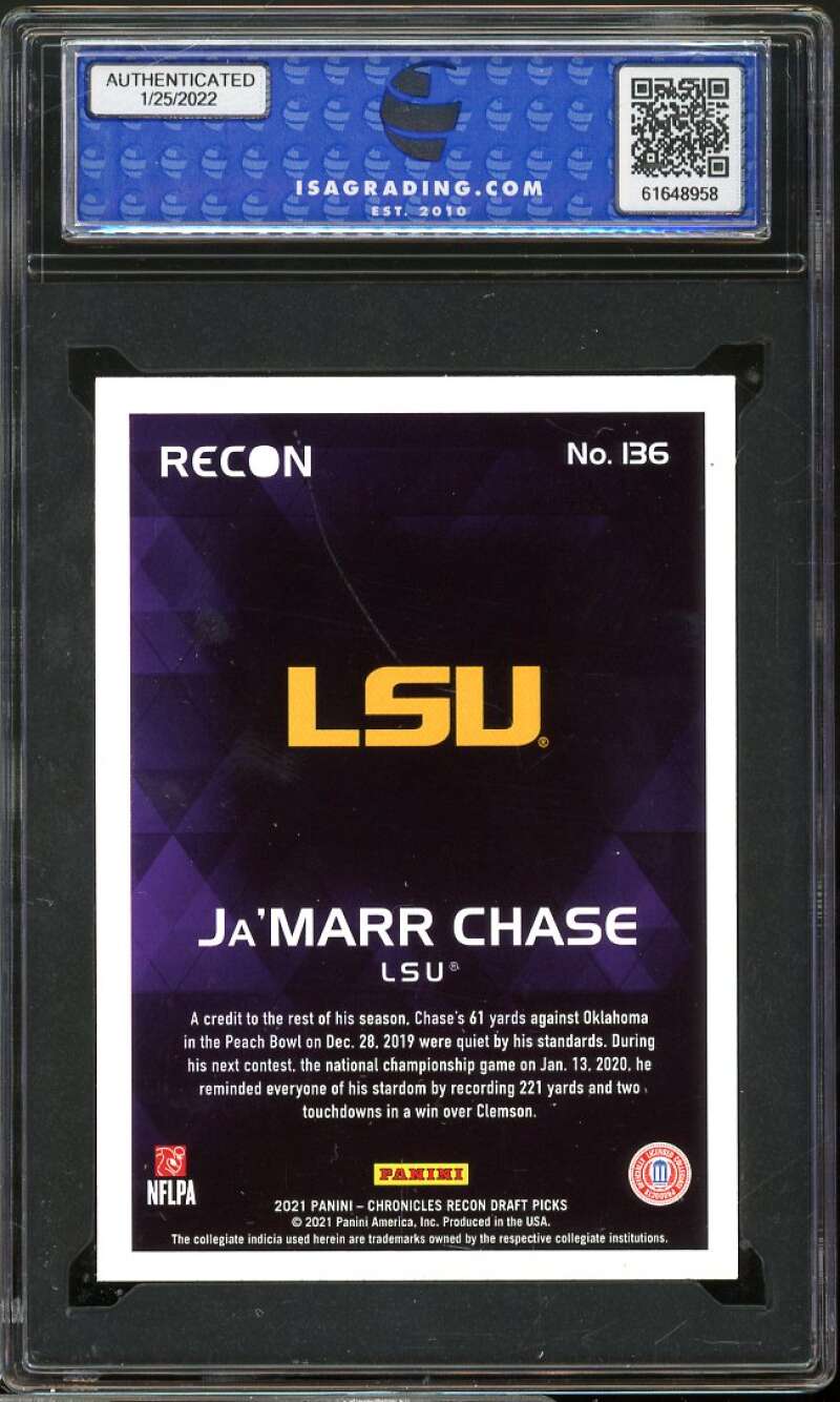 Ja'Marr Chase Rookie Card 2021 Panini Chronicles D.P. Recon #136 ISA 9 MINT Image 2