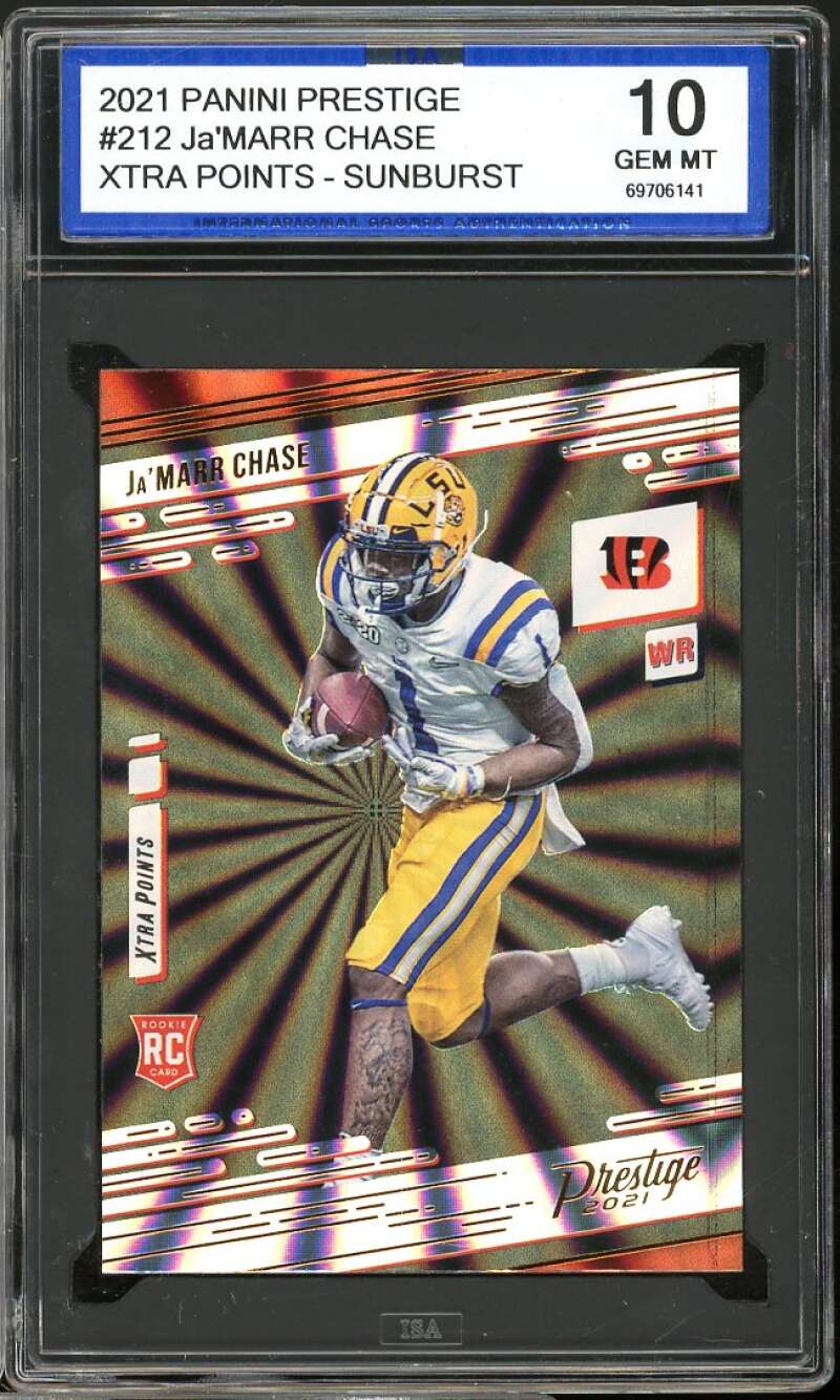 Ja'Marr Chase RC 2021 Panini Prestige Xtra Points Sunburst #212 ISA 10 GEM MT Image 1