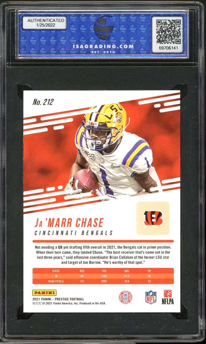 Ja'Marr Chase RC 2021 Panini Prestige Xtra Points Sunburst #212 ISA 10 GEM MT Image 2