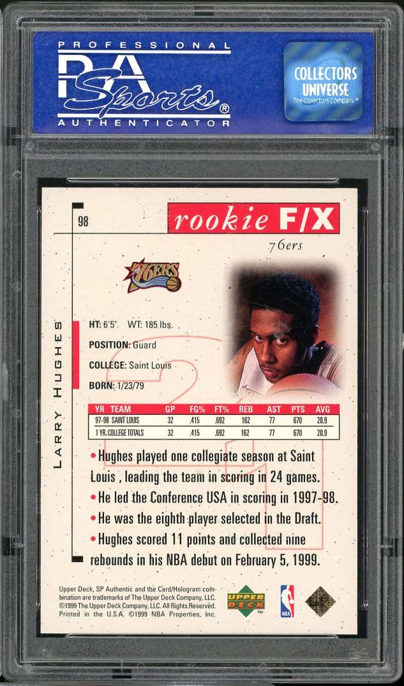 Larry Hughes Rookie Card 1998-99 SP Authentic #98 PSA 9 Image 2