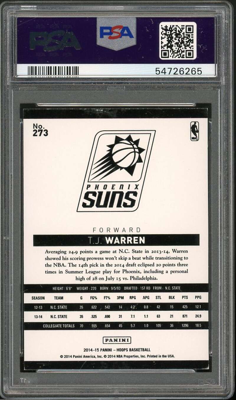 T.J. Warren Rookie Card 2014-15 Hoops Green #273 PSA 6 Image 2