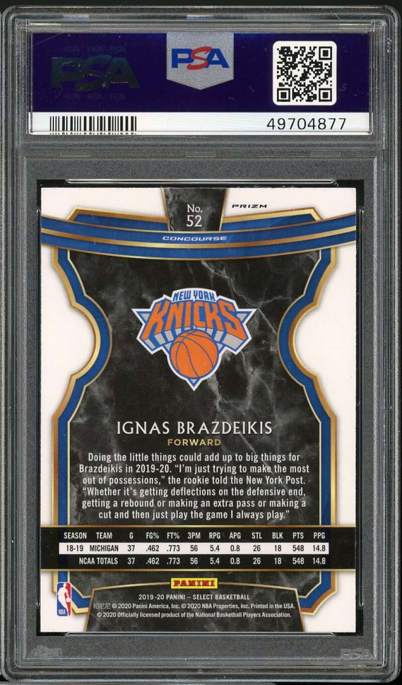 Ignas Brazdeikis Rookie Card 2019-20 Panini Select Silver Prizm #52 PSA 9 Image 2