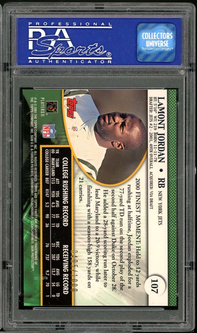 LaMont Jordan Rookie Card 2001 Finest #107 PSA 9 Image 2