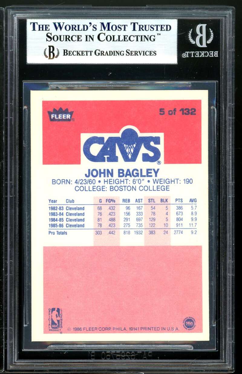 John Bagley Rookie Card 1986-87 Fleer #5 BGS 8.5 (8.5 8.5 9 9) Image 2