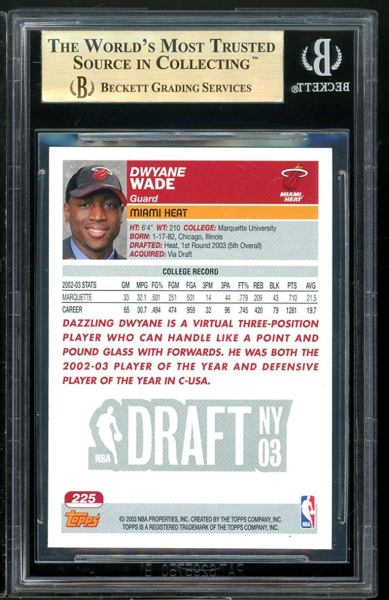 Dwyane Wade Rookie Card 2003-04 Topps #225 BGS 9.5 (9.5 9.5 9.5 9.5) Image 2