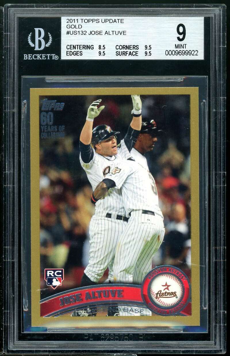 Jose Altuve Rookie Card 2011 Topps Update Gold #US132 BGS 9 (8.5 9.5 9.5 9.5) Image 1